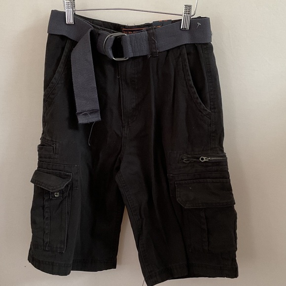 Black Cargo Shorts with Belt - Picture 1 of 6